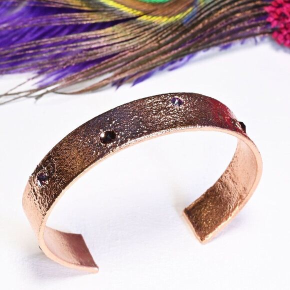Pink Swarovski Crystal Copper Cuff Bracelet - Picture 1 of 5